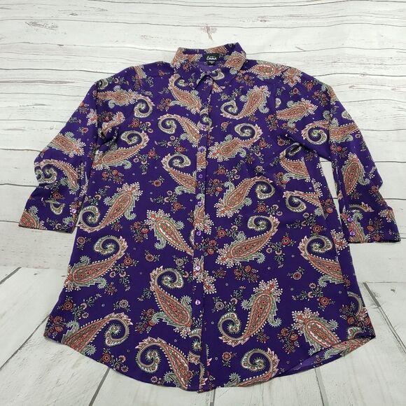 Simply Emma Top Size 1X Paisley Button Down Long Sleeve Plus Size Top - Picture 1 of 6